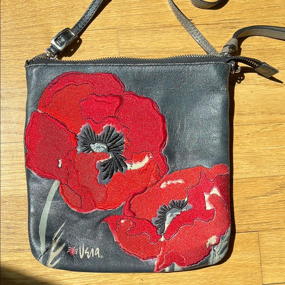 Women's Black and Red Floral Bag